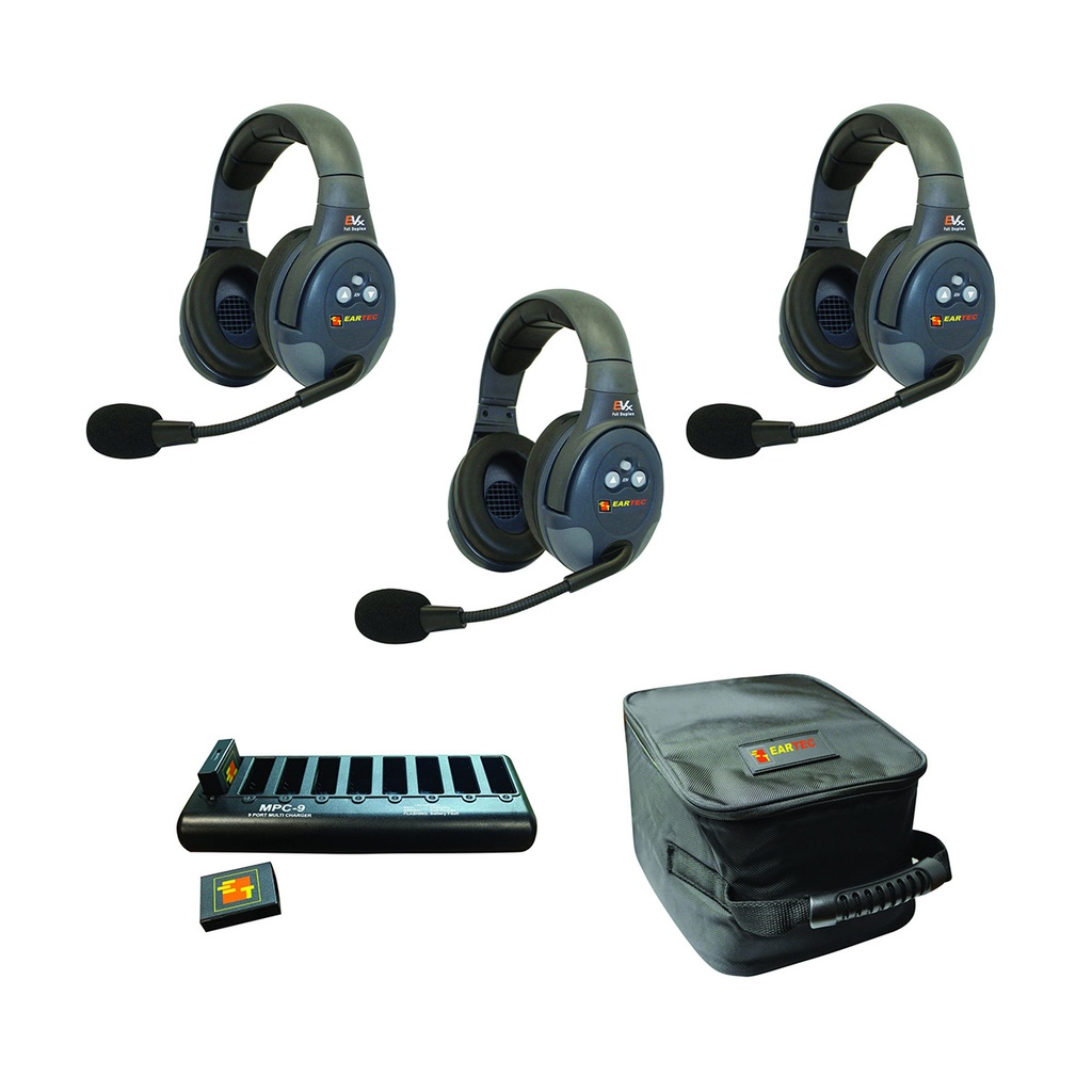 Eartec UltraLITE 3 Person Double Headset Kit (Batteries, Charger, Case Included)