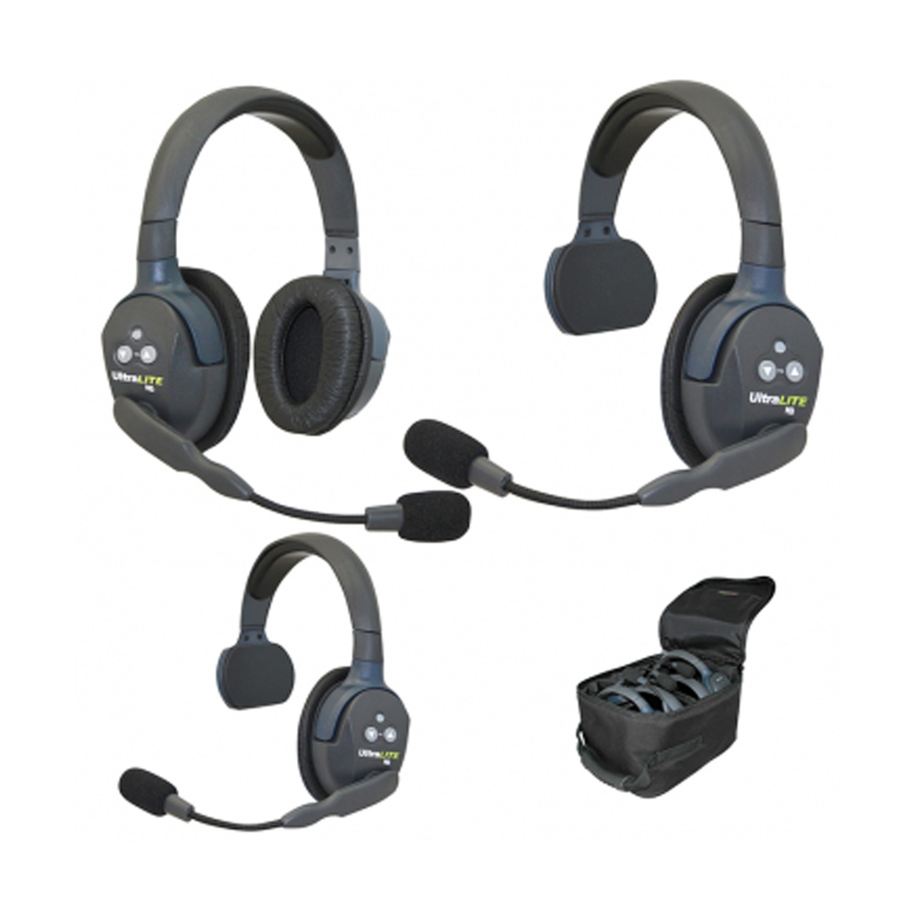 Eartec UltraLITE 3 Person 2 Single 1 Double Headset Kit (Batteries, Charger, Case Included)