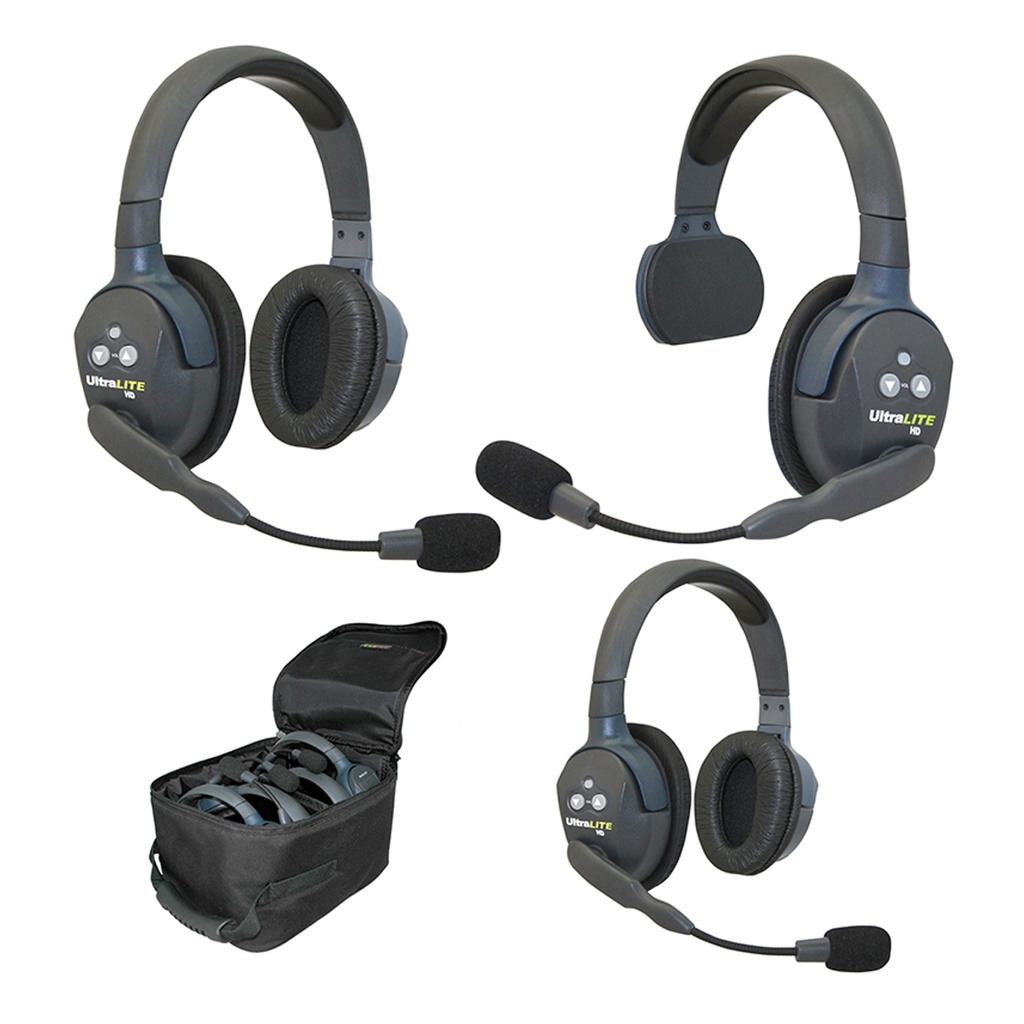 Eartec UltraLITE 3 Person 1 Single 2 Double Headset Kit (Batteries, Charger, Case Included)