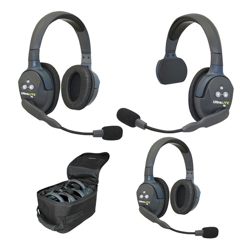 [UL312] Eartec UltraLITE 3 Person 1 Single 2 Double Headset Kit (Batteries, Charger, Case Included)